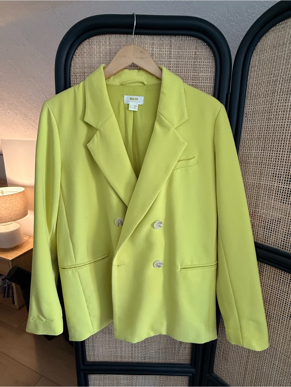 Maeve by Anthropologie Neon Yellow Double-Breasted Lime Blazer Size 4